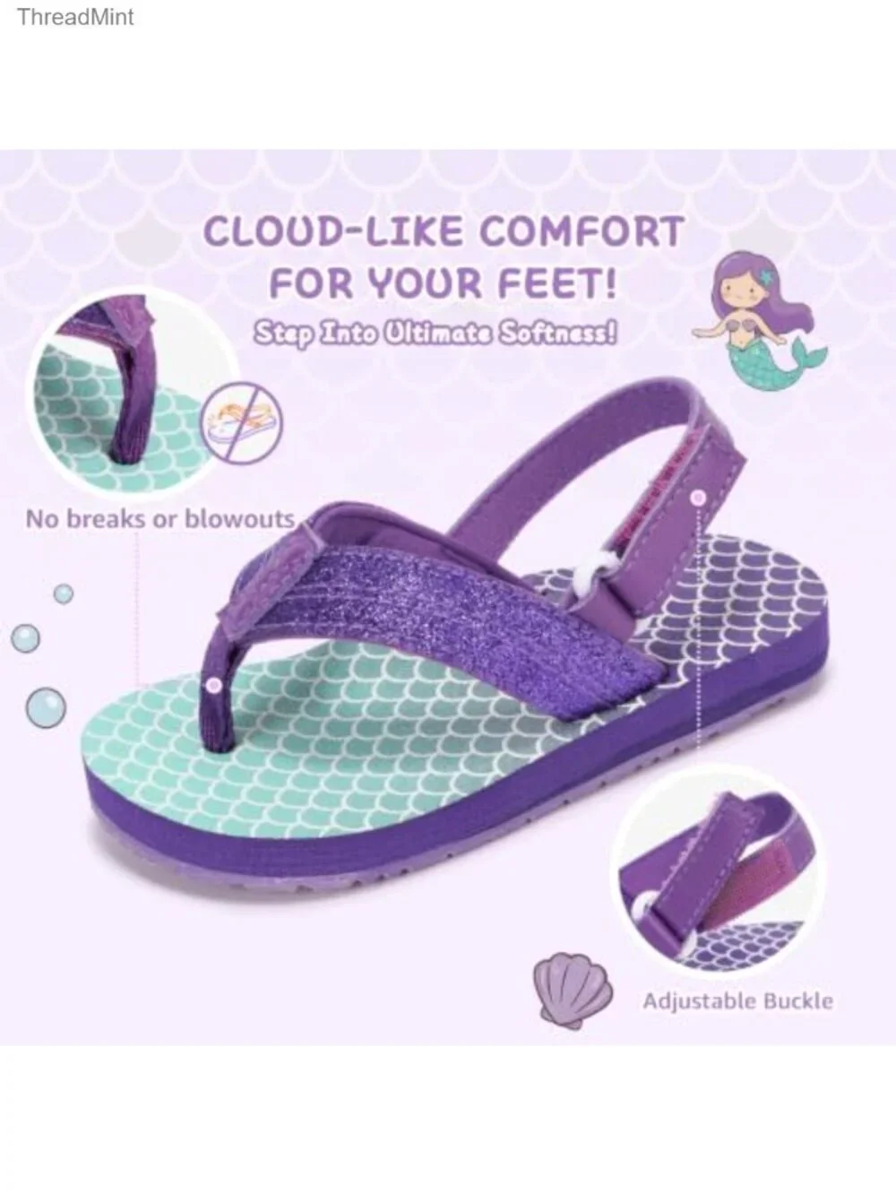 Kids Toddler Flip Flops Adjustable Back Strap Sandals Non-Slip EVA TPR